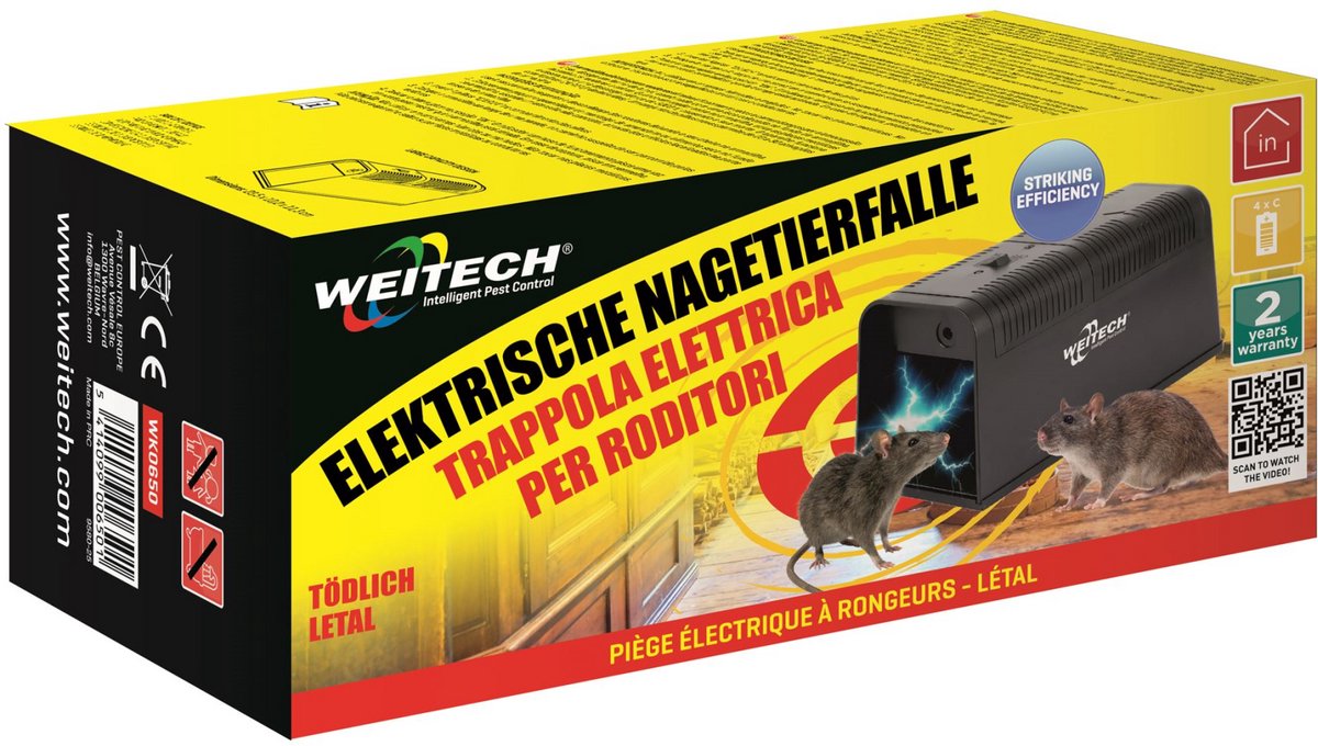 Weitech WK0650 Elektrische Ratten- en Muizenval - 5000V schok - Op batterijen - Doodt ratten en muizen onmiddellijk - Krachtige 5000V elektrische schok - Met elektronische sensoren