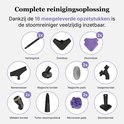 Twaalf accessoires voor de Motionflow stoomreiniger: verlengstuk, dweilkop, stoomdoek, raamwisser, borstels, pads en spuitstukken.