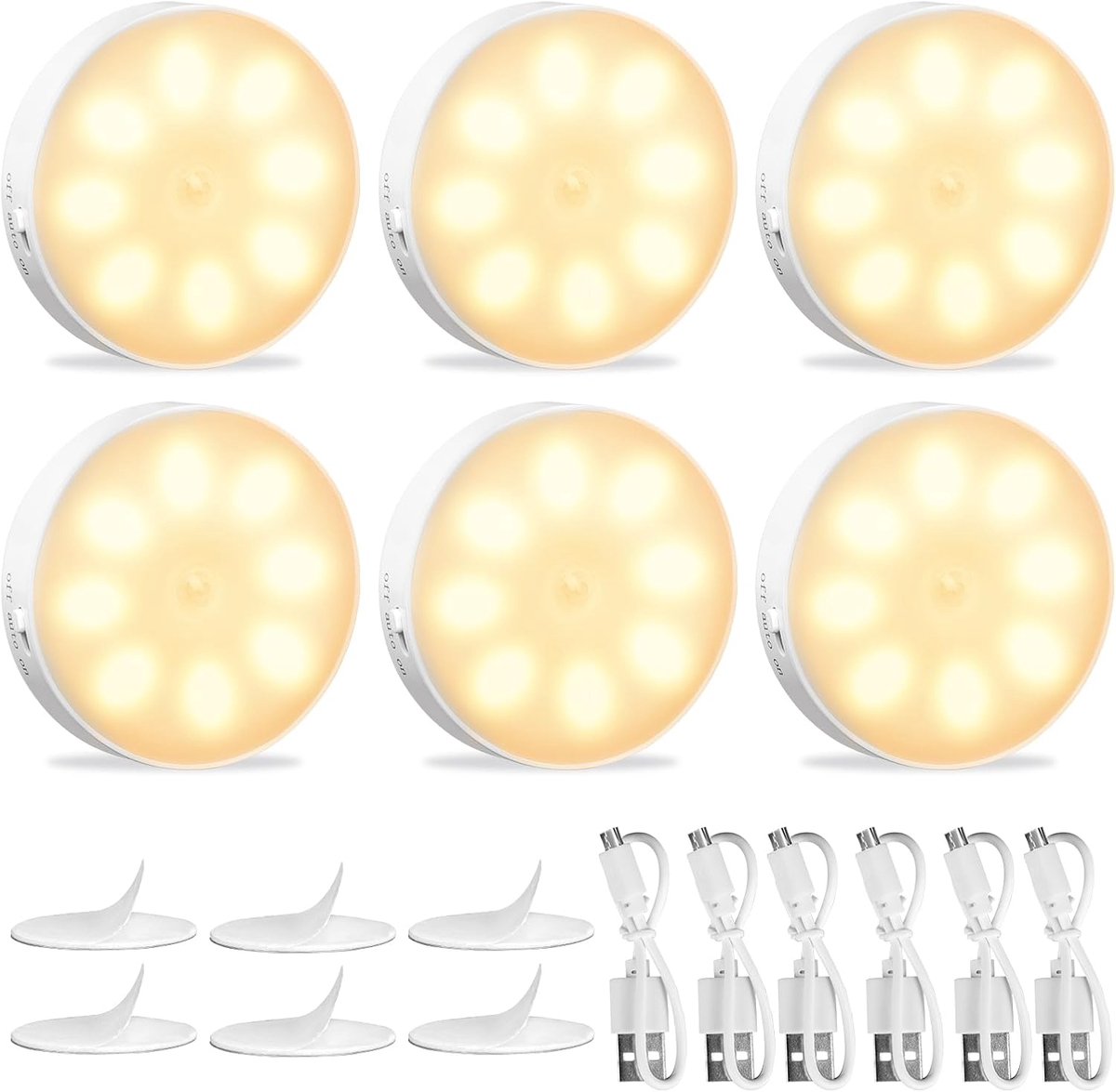 Oplaadbare LED Nachtlampjes - Bewegingssensor Licht - Donkere Plekken Verlichten - Automatische Sensor - 6 Stuks - Warm Geel