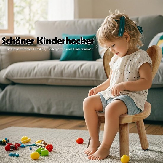 Houten Kinderstoel - Stoeltje Peuters - Aan Tafel Zitten - Met Konijnenoren Rugleuning - 45 cm Hoog - Bruin — afbeelding 2