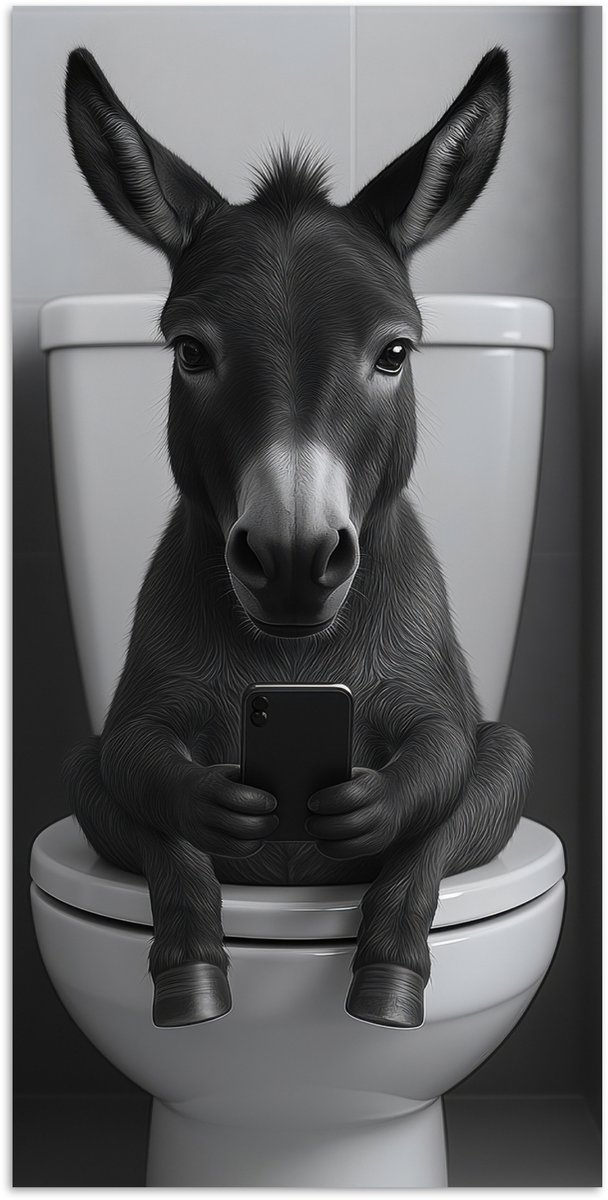 Poster 80x160 cm - Ezel - Telefoon - Toilet - Zwart - Wit - Posters - Kamer decoratie - Wa