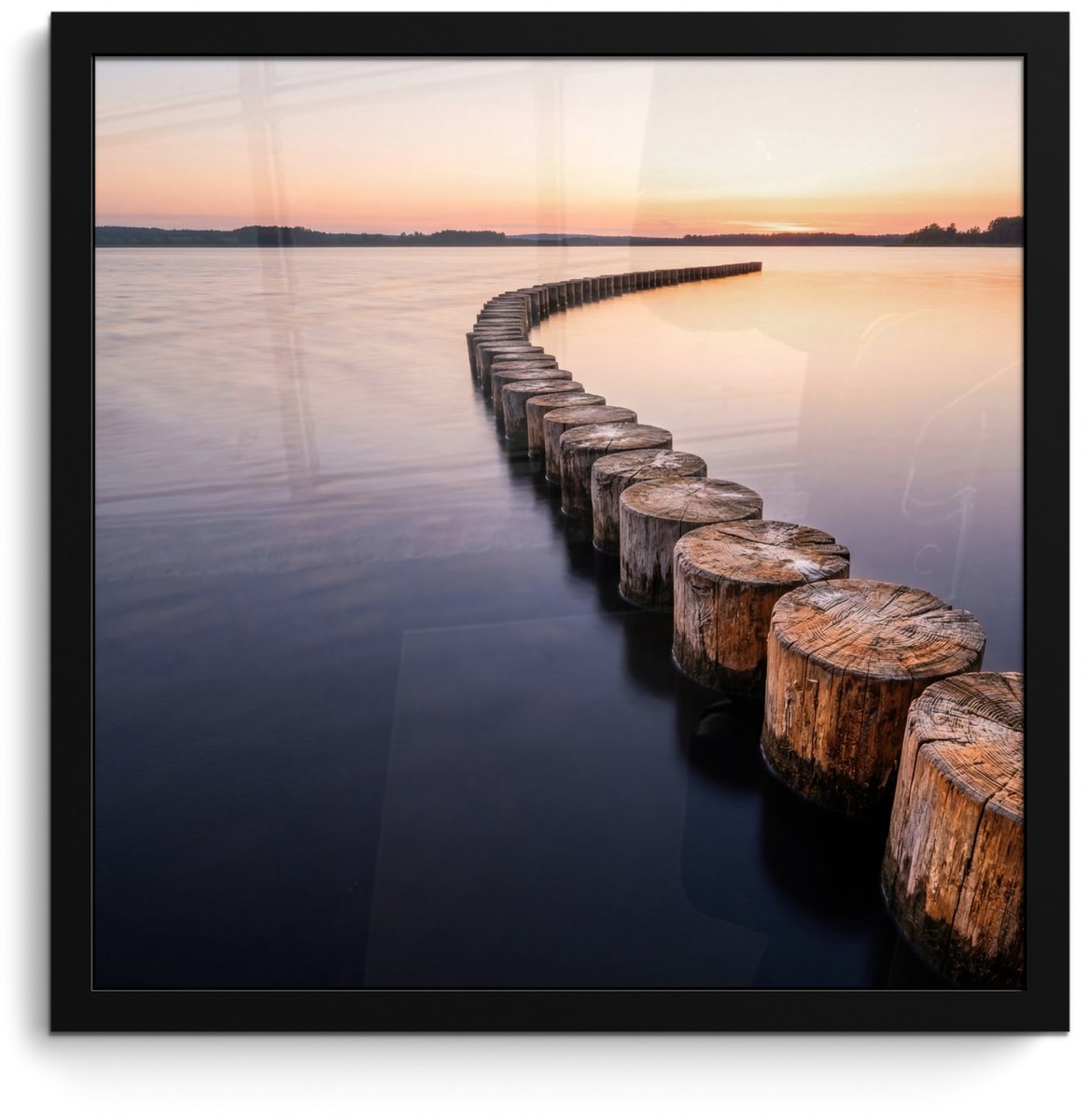 Poster in lijst - Fotolijst 40x40 cm - Posters - Hout - Palen - Water - Posterlijst zwart 