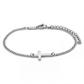 New Classics | 2 mm zilverkleurige roestvrijstalen platte schakelarmband met kruis