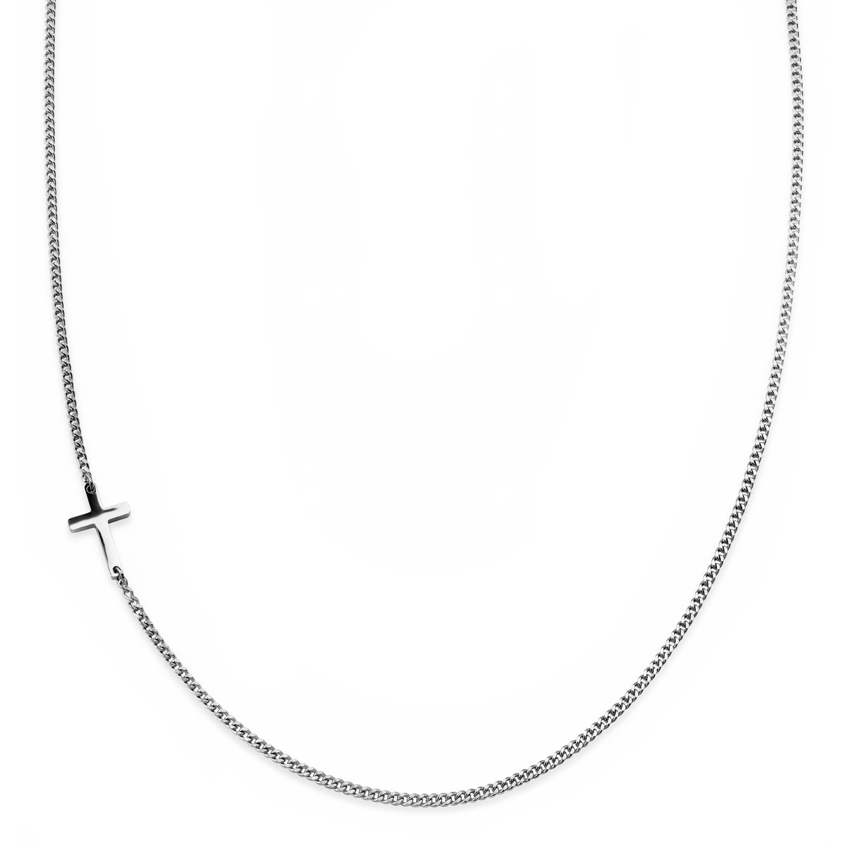 New Classics | 2 mm 925 sterling zilveren platte schakelketting met kruishanger