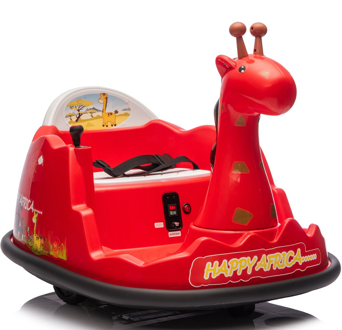 Danky Botsauto - Elektrische Botsauto 6V - Rood - Giraffe Design - 360° Rotatie - Bluetooth & LED - 2-5j - Max 30kg