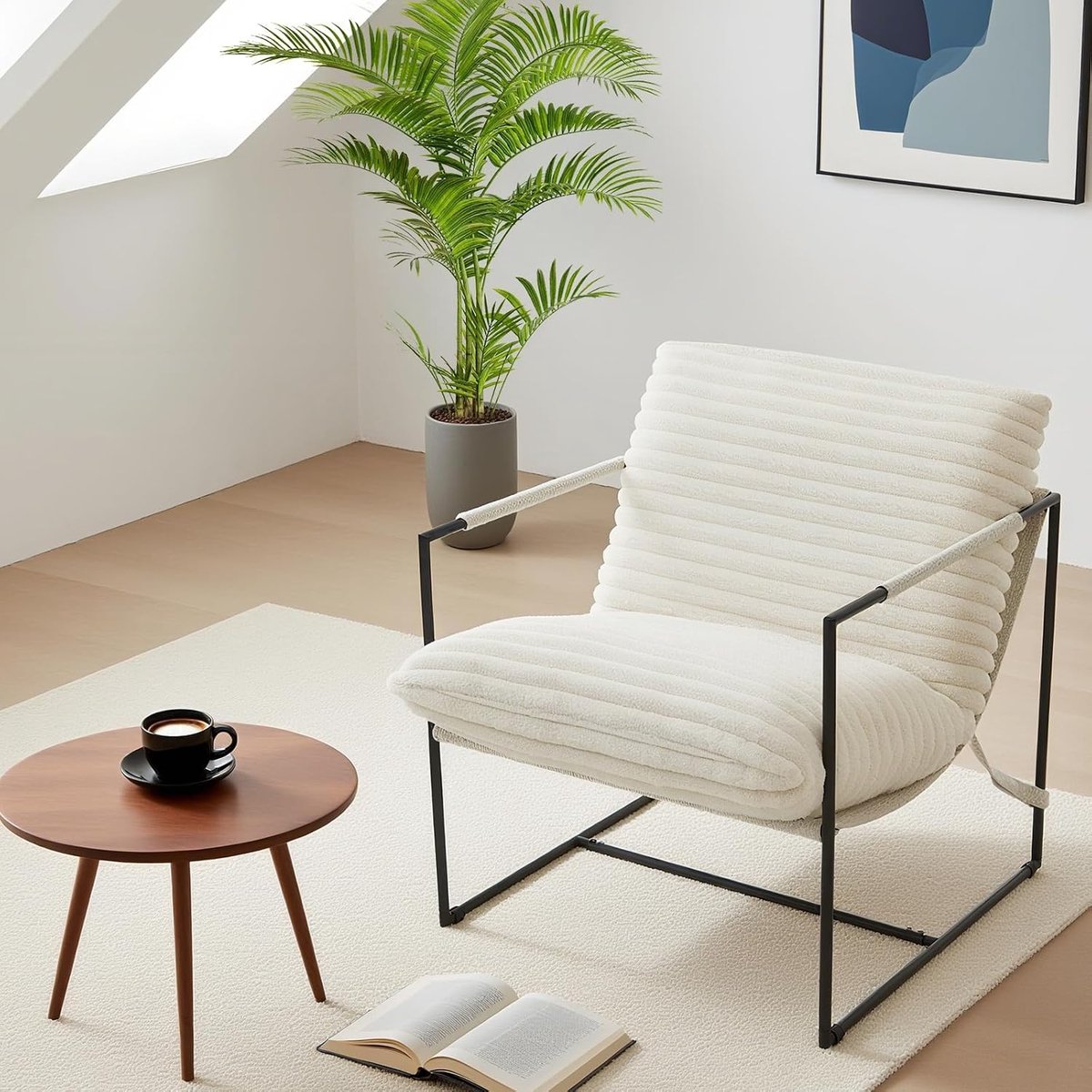Comfortabele Relaxfauteuil - Moderne Loungestoel met Metalen Frame - Ergonomische Luie Stoel - Corduroy Beige - 87 x 78 x 93 cm