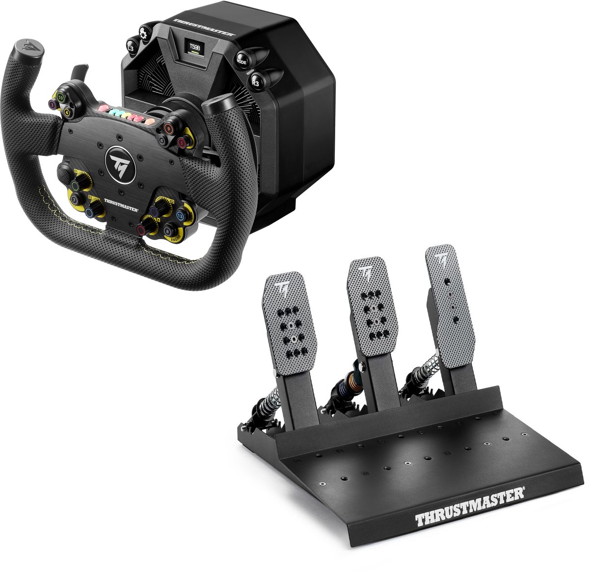 Thrustmaster T598 Servo Base Direct Axial Drive 10 Nm Force Feedback + EVO Racing 31U Leather + Raceline Pedals III LC – Direct Drive Sim Racing Set - PC - PS4 - PS5