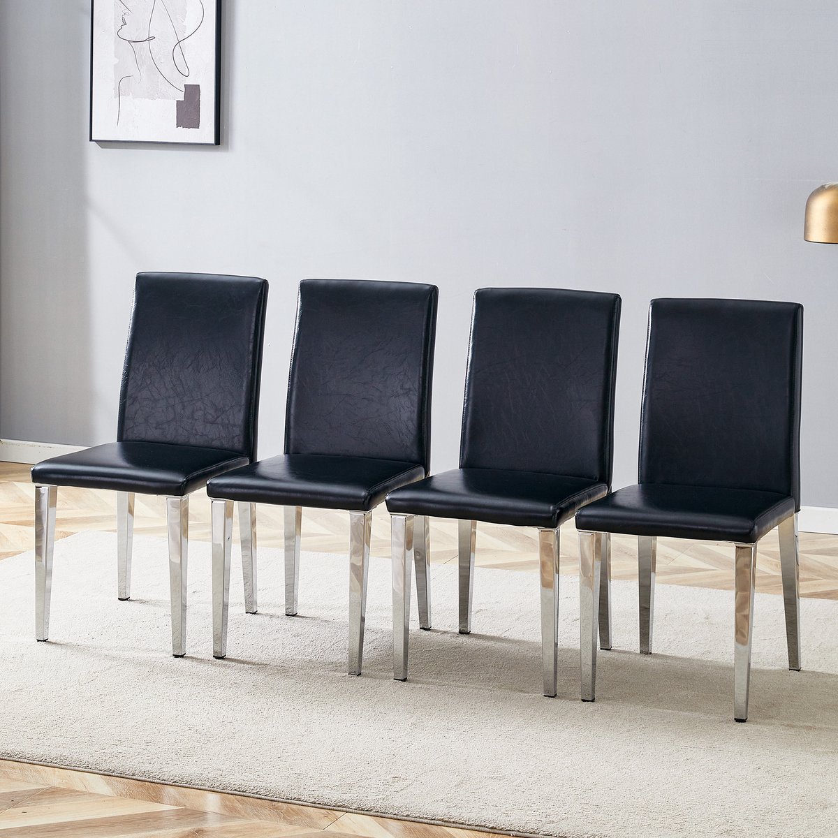 MODENUIT Eetkamerstoel - Set Van 4 - Ergonomische Rugleuning & PU Bekleding - Voor Eetkame