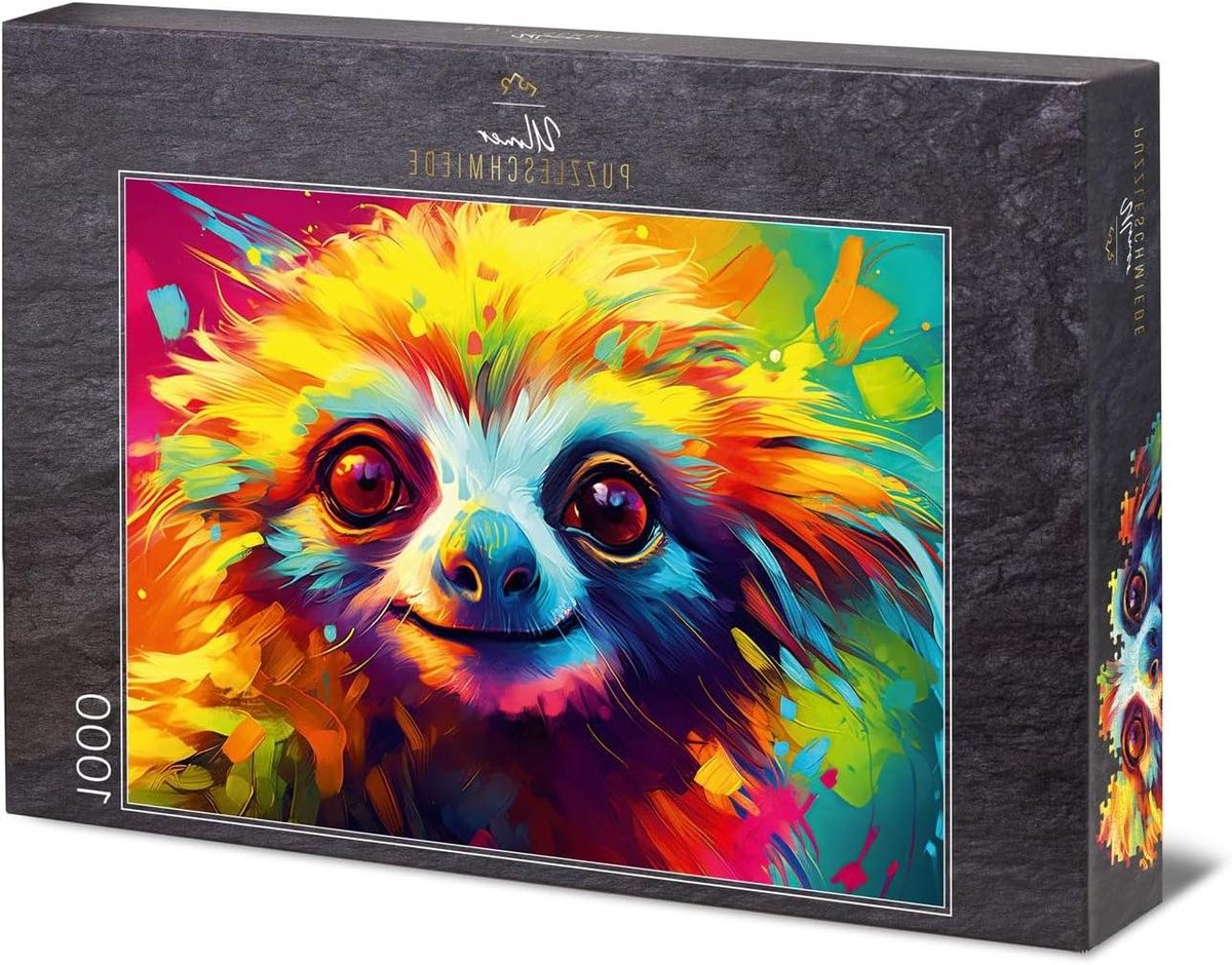 Ulmer Puzzleschmiede - Apenmotief Happy Monkey - 1000 stukjes puzzel aap - kleurrijk klein aapje als moderne dierenpuzzel - kwaliteit Made in Germany