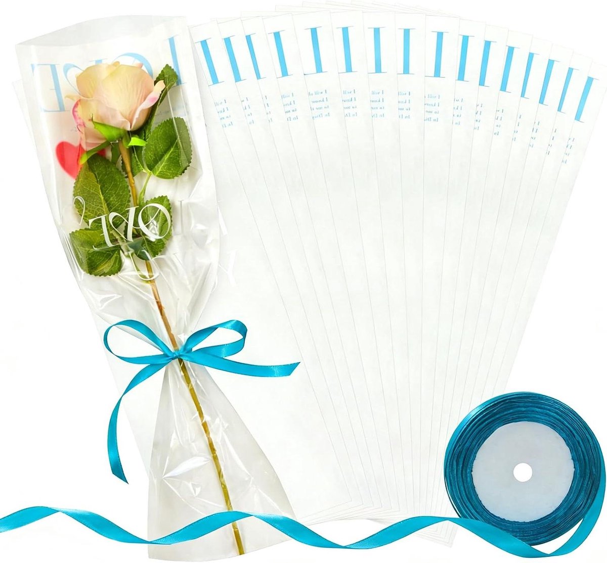 Bloemenhoezen - Boeket zakken - Bloemen presenteren - Met liefdesprint - 20 stuks - Blauw wit