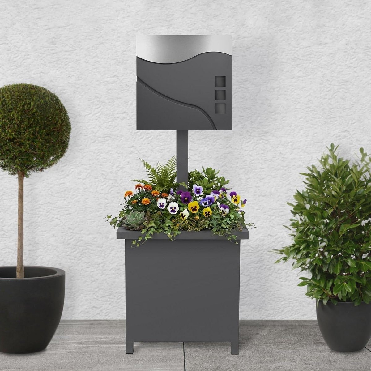 Staande brievenbus - Brievenbus met standaard - Post ontvangen - Met plantenbak - 120 cm hoog - Antraciet zilver