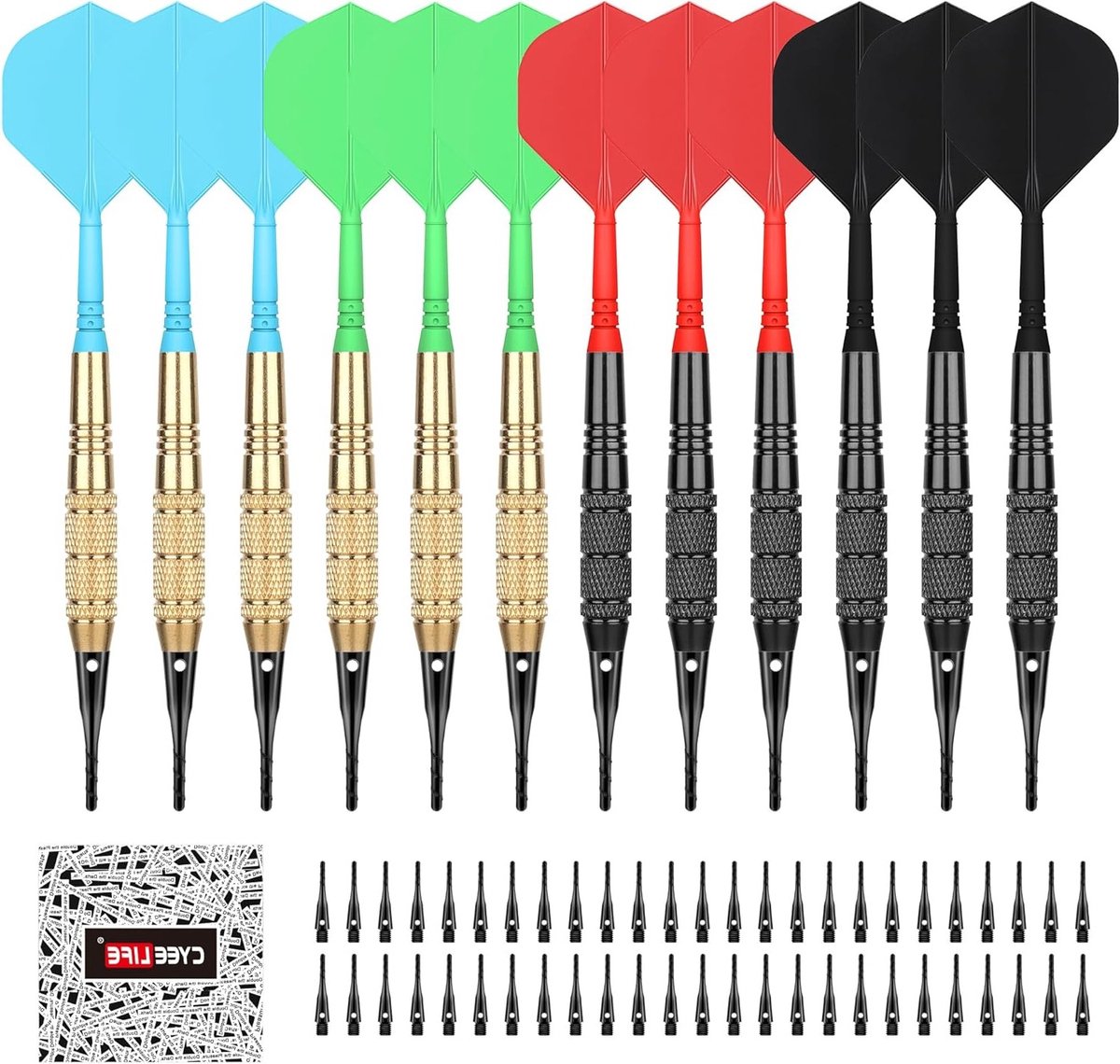 Professionele Soft Dart Flights met Plastic Tip, 12 Stuks voor Elektronische Dartborden, Lichtgewicht en Duurzaam