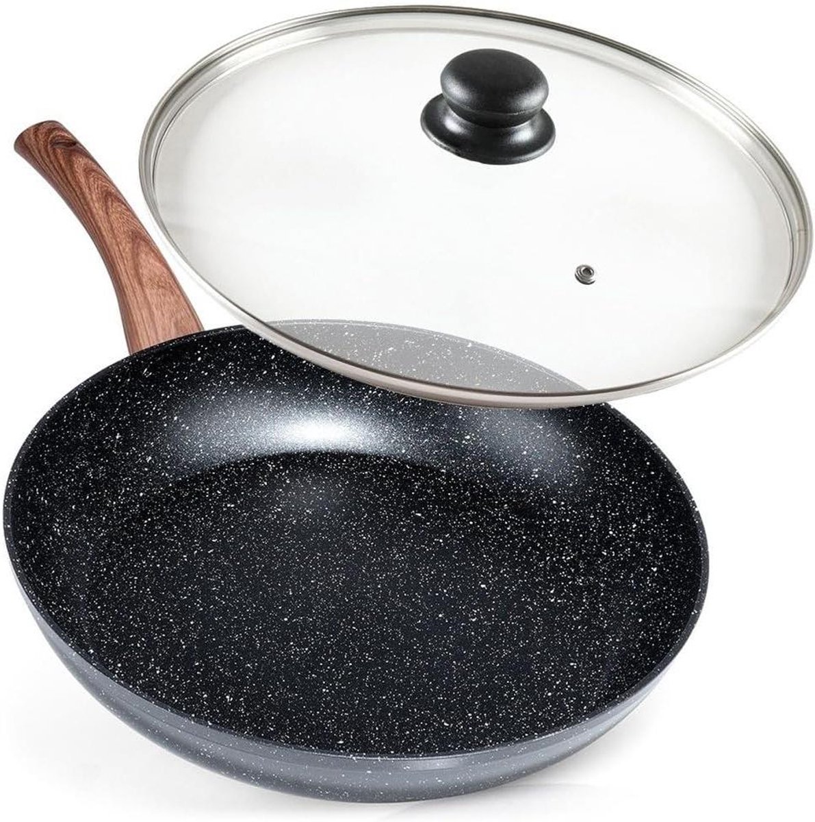 Braadpan met deksel - Granieten pan - Kleine porties koken - Antiaanbaklaag - 32 cm - Grijs