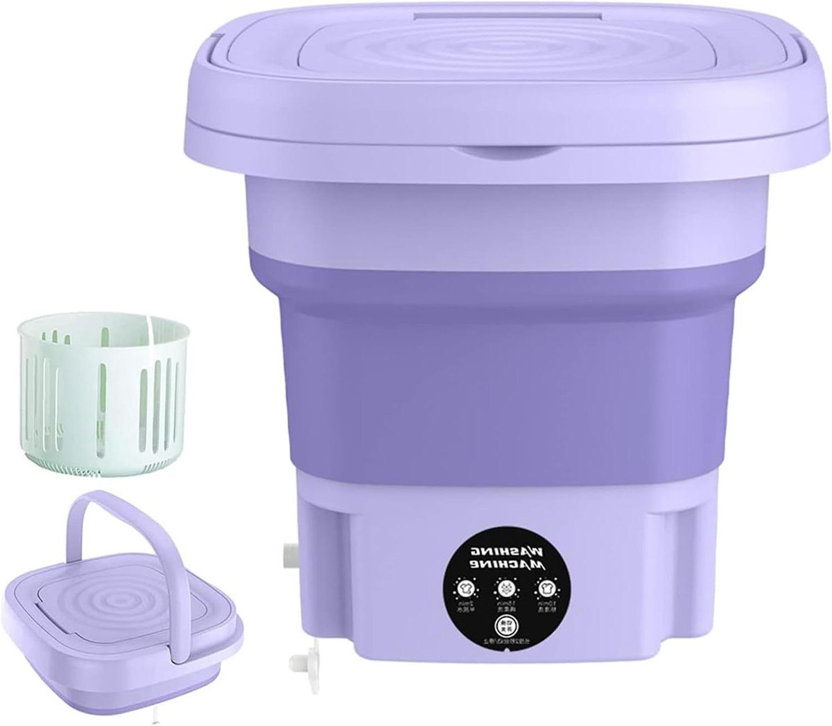 Draagbare Wasunit Mini Wasmachine Hygiënisch Ondergoed Wassen Opvouwbaar Ontwerp 8L Capaciteit Paars