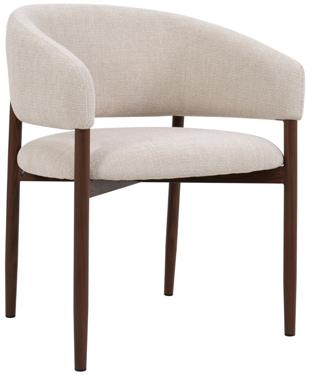 DÉJA Living Eetkamerstoel Elora Beige/Walnoot - Armleuning - Stof - Set van 2