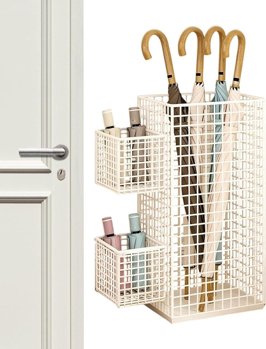 Parapluhouder Entree - Opbergemmer - Hal Organiseren - Kantelbestendig Ontwerp - 21 x 21 x 21 cm - Wit