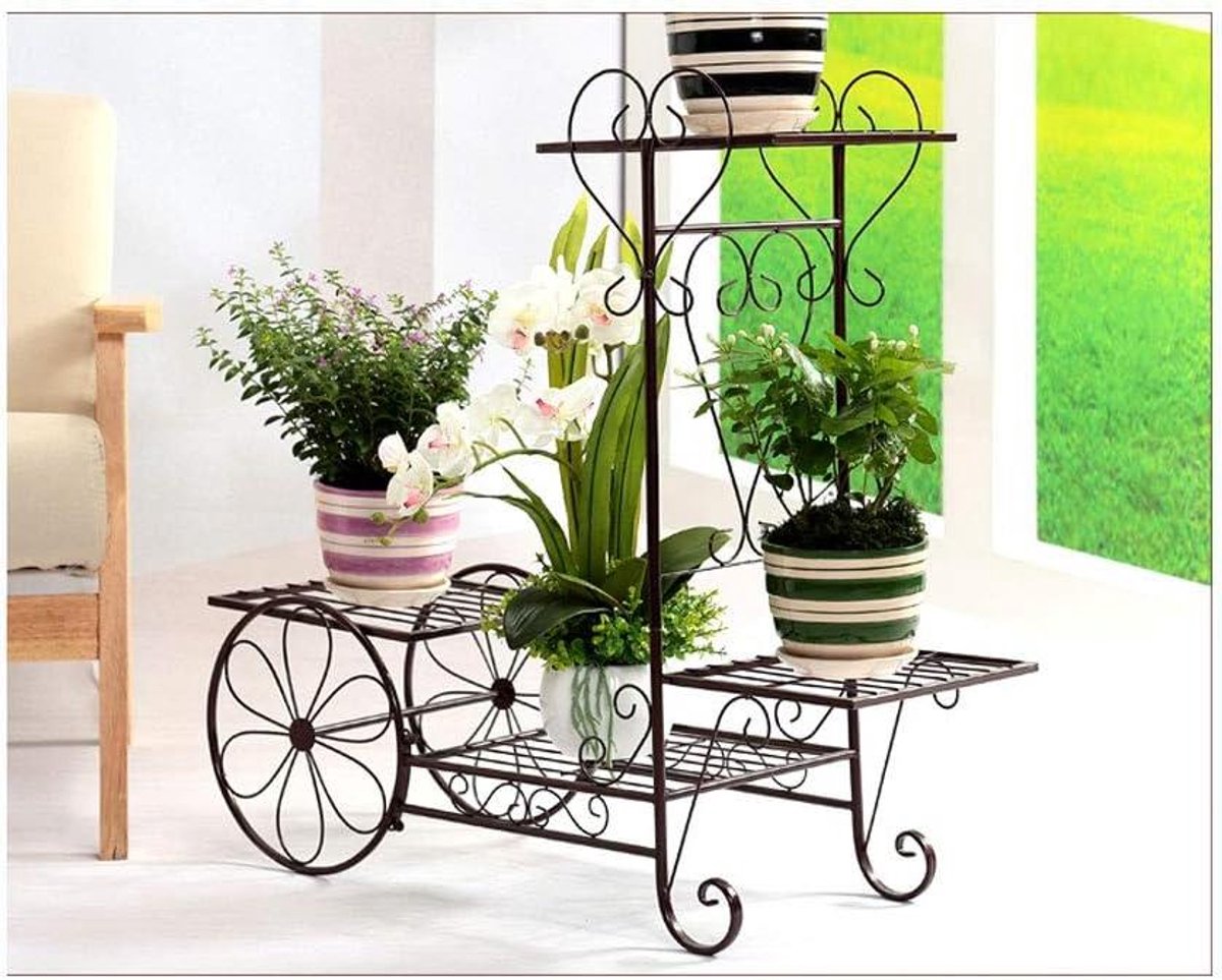 Bloemenstandaard - Plantenrek Ijzerkunst - Decoratie Woonkamer - Meerlaags Design - Zie Afbeelding - Koperkleur