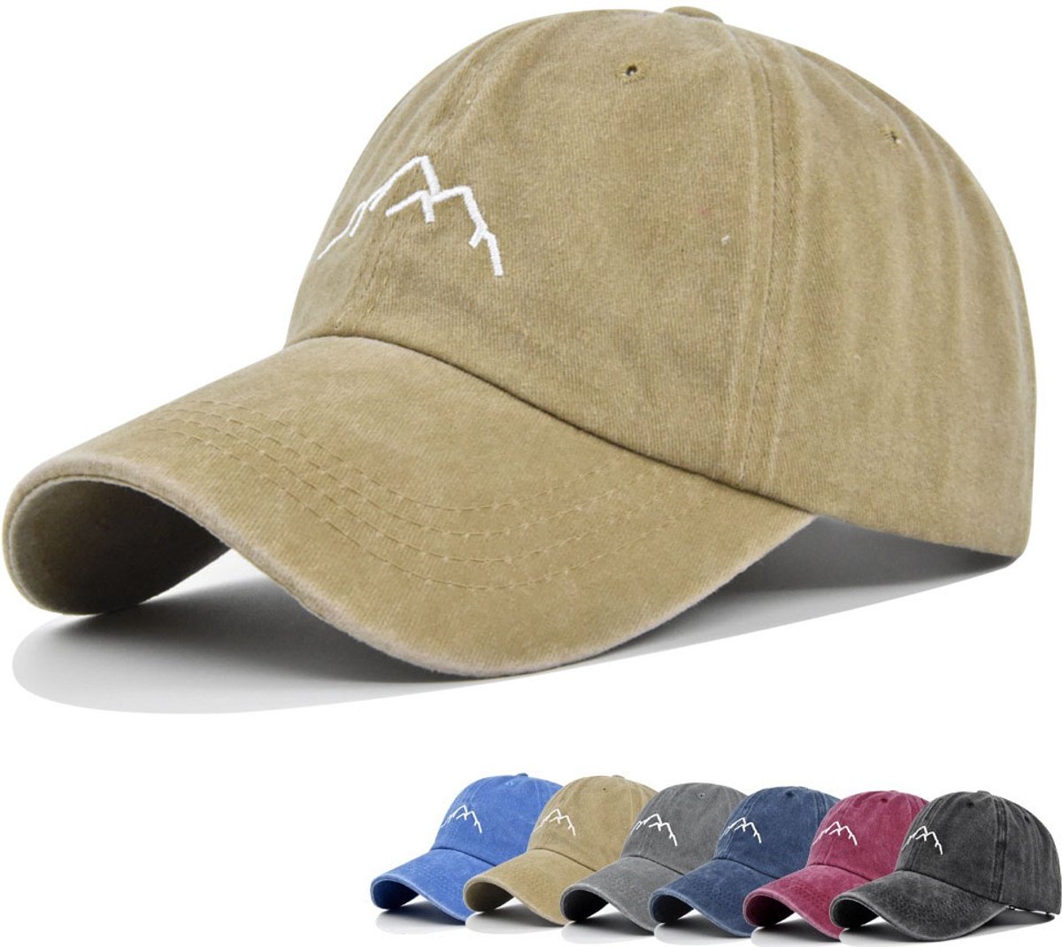 Geborduurde Baseball Pet met Bergprint – Vintage Stijl, Zonwerende Klep & Verstelbaar, Unisex Ademend Outdoor Cap(Blauw- Standaardmodel)