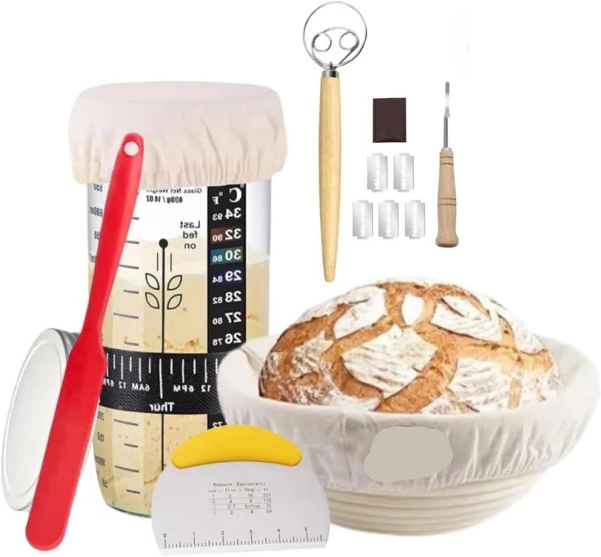 Bakkorf Starterset - Broodmand Sourdough - Brood Bakken - Traditioneel Ontwerp - 15 Delig - Natuurlijk