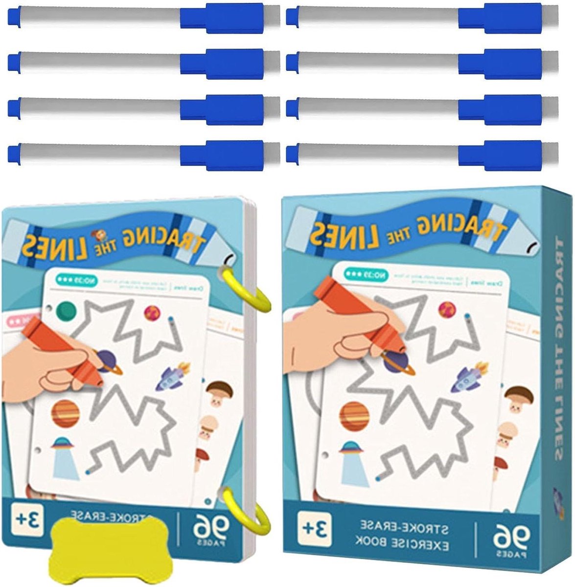 Tekenen Letters Oefenen - Schrijfboek Kinderen - Cognitieve Vaardigheden - Herbruikbaar & Uitwisbaar - 96 Pagina's - Meerdere Kenmerken