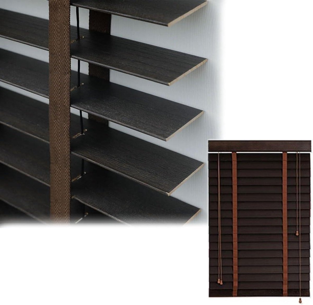 Houten Jaloezieën - Raamdecoratie - Privacy Creëren - Natuurlijk Hout - 60x120cm - Zwartwa