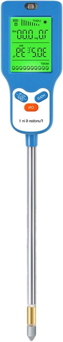 Bodemtestset 6-in-1 - Bodemmeter Vochtigheid - Planten Groei Optimaliseren - Digitaal Display Nauwkeurig - ca. 18.50 cm - Grijs
