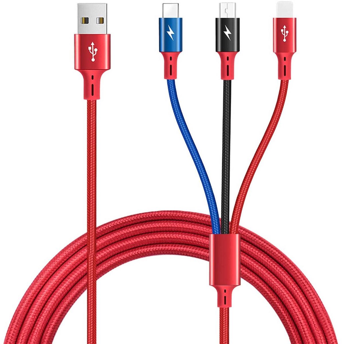 Oplaadkabel - Multi kabel - Apparaten opladen - Drie aansluitingen - 3-in-1 - Rood