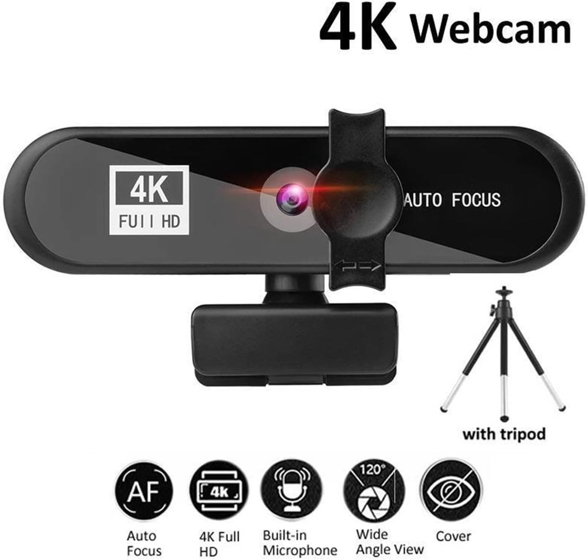 Webcam Full HD - Online Camera - Videobellen - Automatische Focus - 120 Graden Hoek - Zwart thumbnail 6