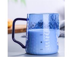 Melkopschuimer Kan - Opschuimkop - Latte Art Maken - Hittebestendig Glas - 500ml - Blauw