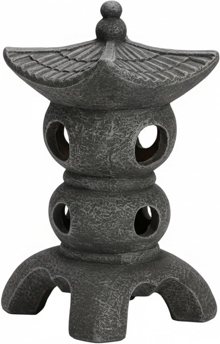 Pagode standbeeld - Tuinornament - Zen sfeer creëren - Op zonne-energie - 25 cm hoog - Grijs
