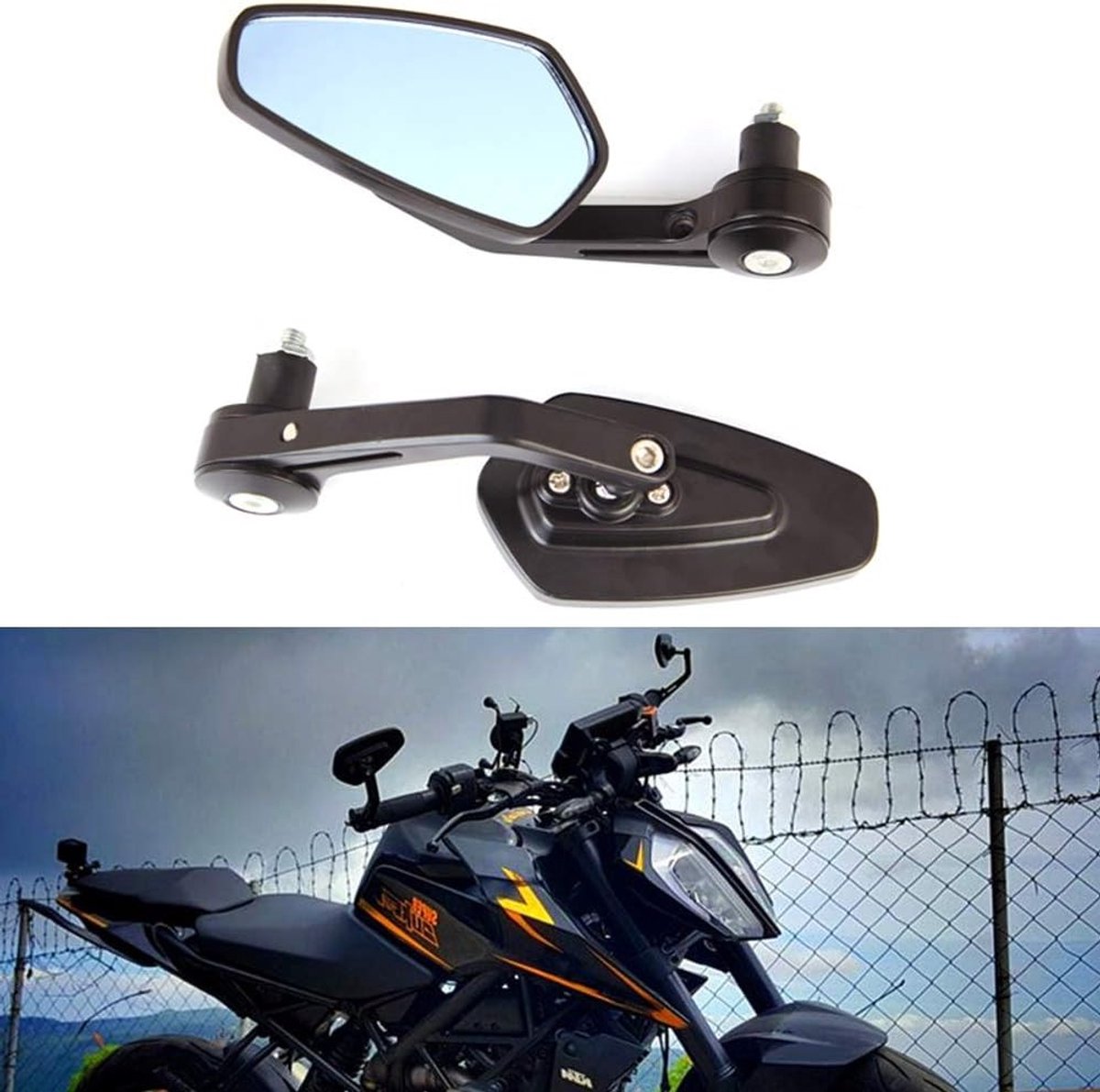 7/8" 22mm Zwarte Motorfiets Zijspiegels voor Bar-end, Achteruitkijkspiegels voor Scooter en Chopper Motorrijders