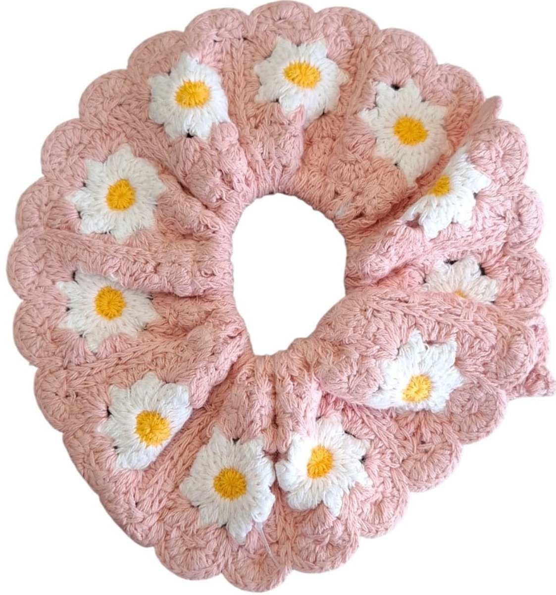 Scrunchie XL - gebreid - roze - 16 cm