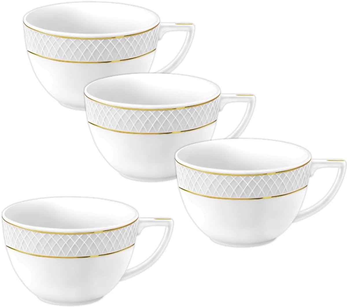 Wilmax England Diamond - Porseleinen Bekers en Mokken met Gouden Rand - 500 ml - Set van 6 - Wit Porselein