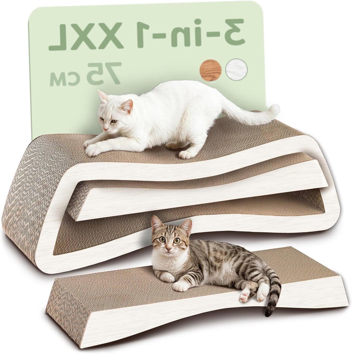 Knupis Cat Cat Cat 3-Piece XXL 75 cm – Sturdy Cardboard for Claw Care – Up to 2 Years Scratching Fun – Space Saving – Protects Sofa and Furniture (Mountain-White)