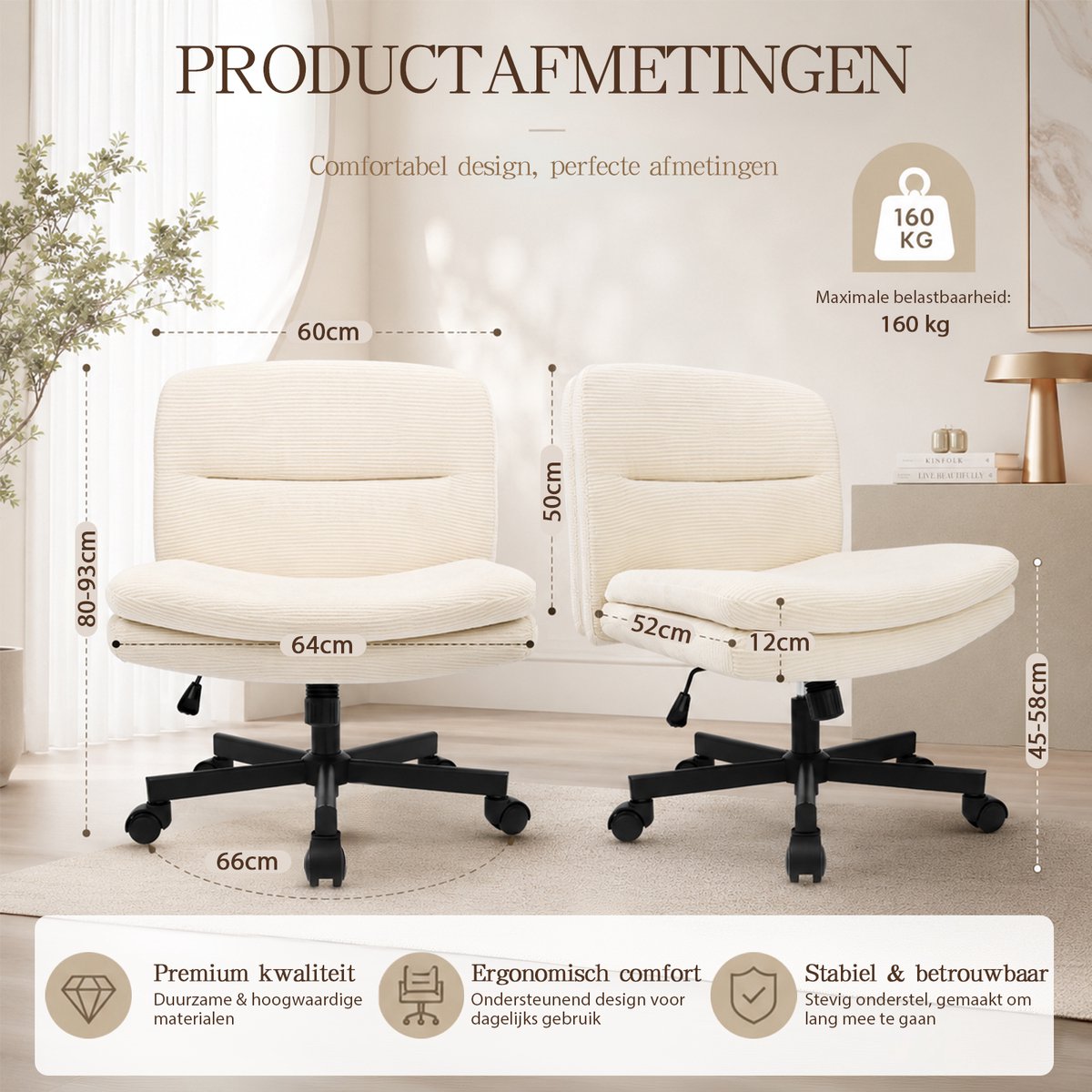 ANJI HERUI Bureaustoel Ergonomisch met Kantelbare Rugleuning - afbeelding 3