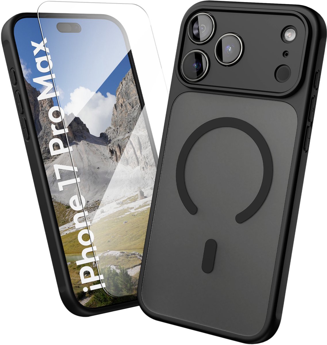 Oakshield Hoesje voor Apple iPhone 17 Pro Max – Halftransparante Telefoonhoes – Schokbestendige Beschermhoes met Camerabescherming – Case in zwart