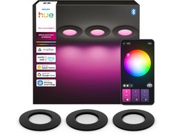 Philips Hue dunne LED inbouwspot – badkamerverlichting – GU10 fitting – bevat 3 inbouwspots – aanpasbaar wit en gekleurd licht – zwart – IP44: spatwaterdicht – Ø: 90mm – slimme verlichting