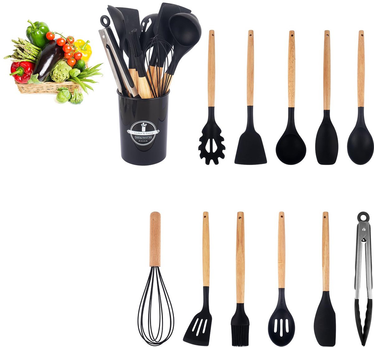 12 stuks keukengereiset – Veelzijdige siliconen keukengereiset voor koken en bakken – Zacht voor potten en pannen – Hittebestendig – Gemakkelijk schoon te maken – Keukenaccessoires