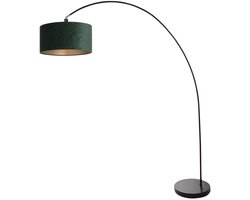 Vloerlamp Solva 3899ZW Zwart met groen fluwelen lampenkap, trendy design, van metaal en textiel, hoogte 185 cm, kantelbaar en ideaal voor binnen gebruik - Mexlite