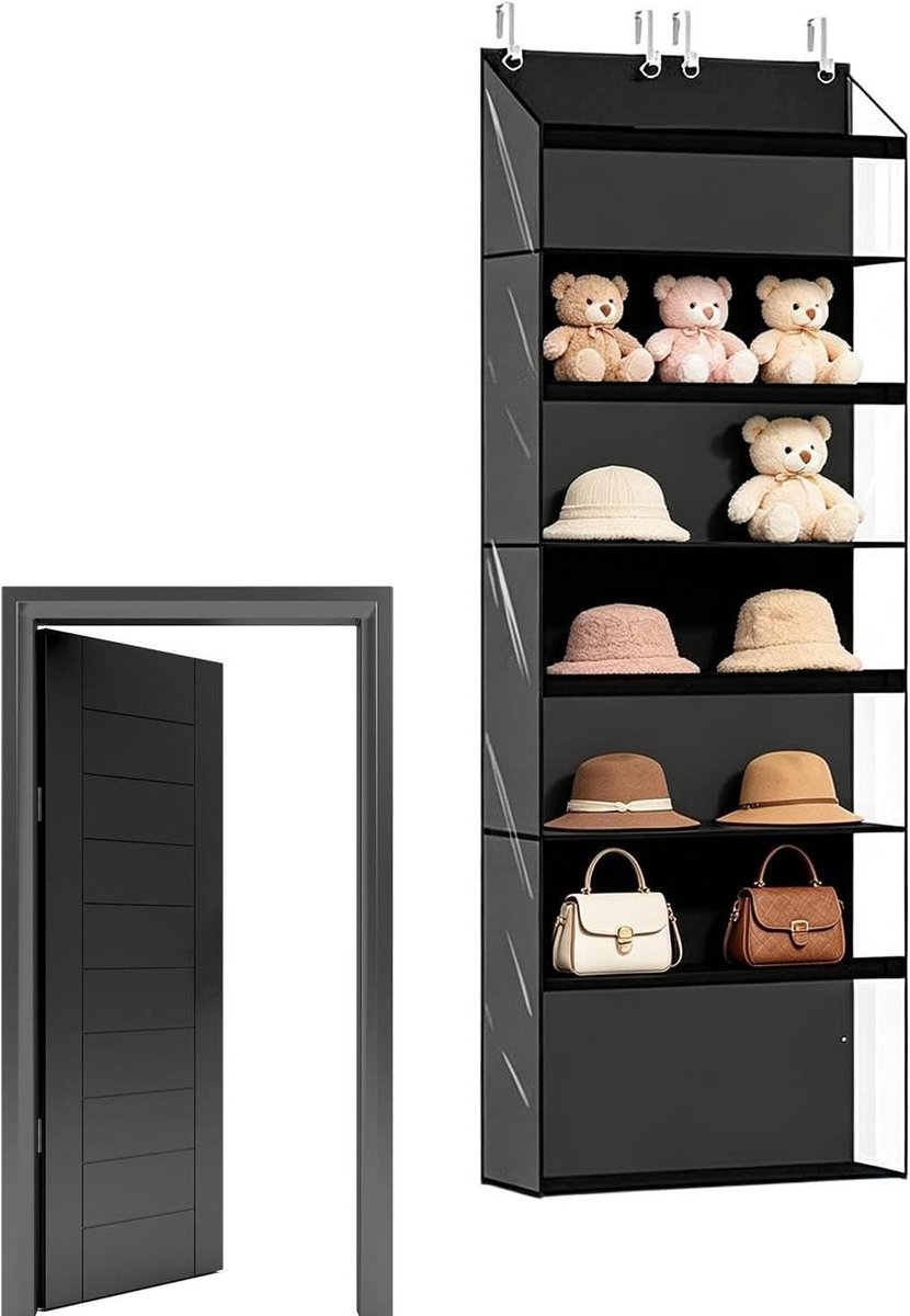 Knuffelopberger Deur - Speelgoed Organizer - Ruimte Besparen - 4 Lagen - 32x25x6cm - Zwart