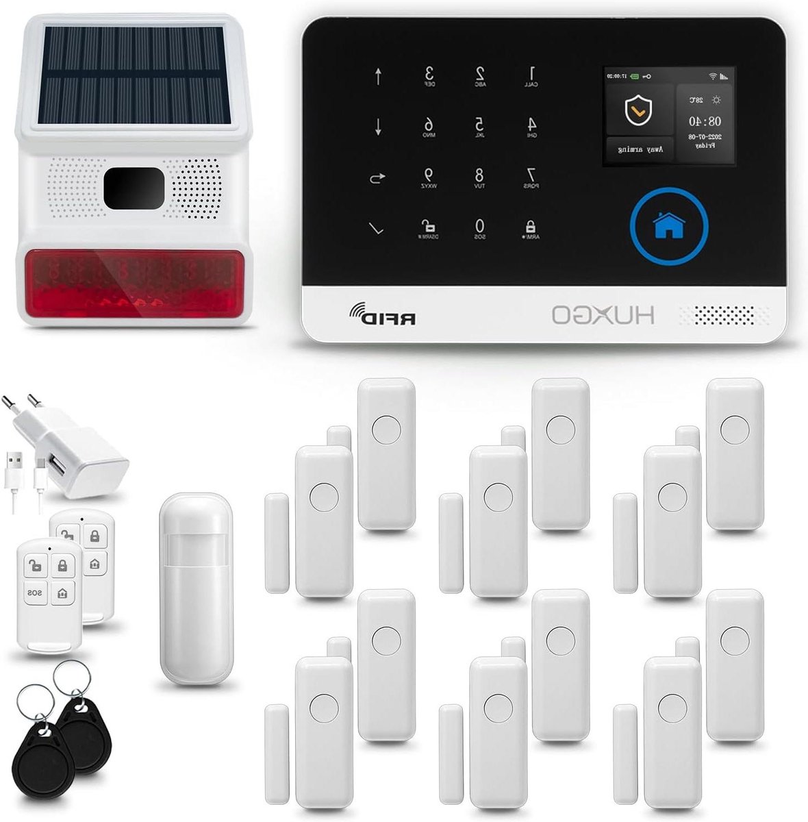Draadloos Alarmsysteem - Thuisbeveiliging Kit - Huis Beveiligen - Dubbele Module Connectiviteit - 12 Sensoren - Wit