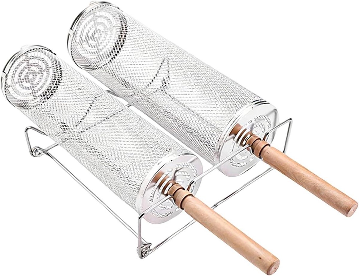 Grillmandje - Rolt rooster - Buiten koken - Afneembaar handvat - 625 g - Zilver