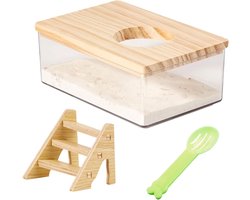 Zandbad Container voor Hamsters met Ladder en Schep - Transparante Acryl Hamster Toilet voor Muizen, Gerbils en Chinchilla's (Rechthoekig)
