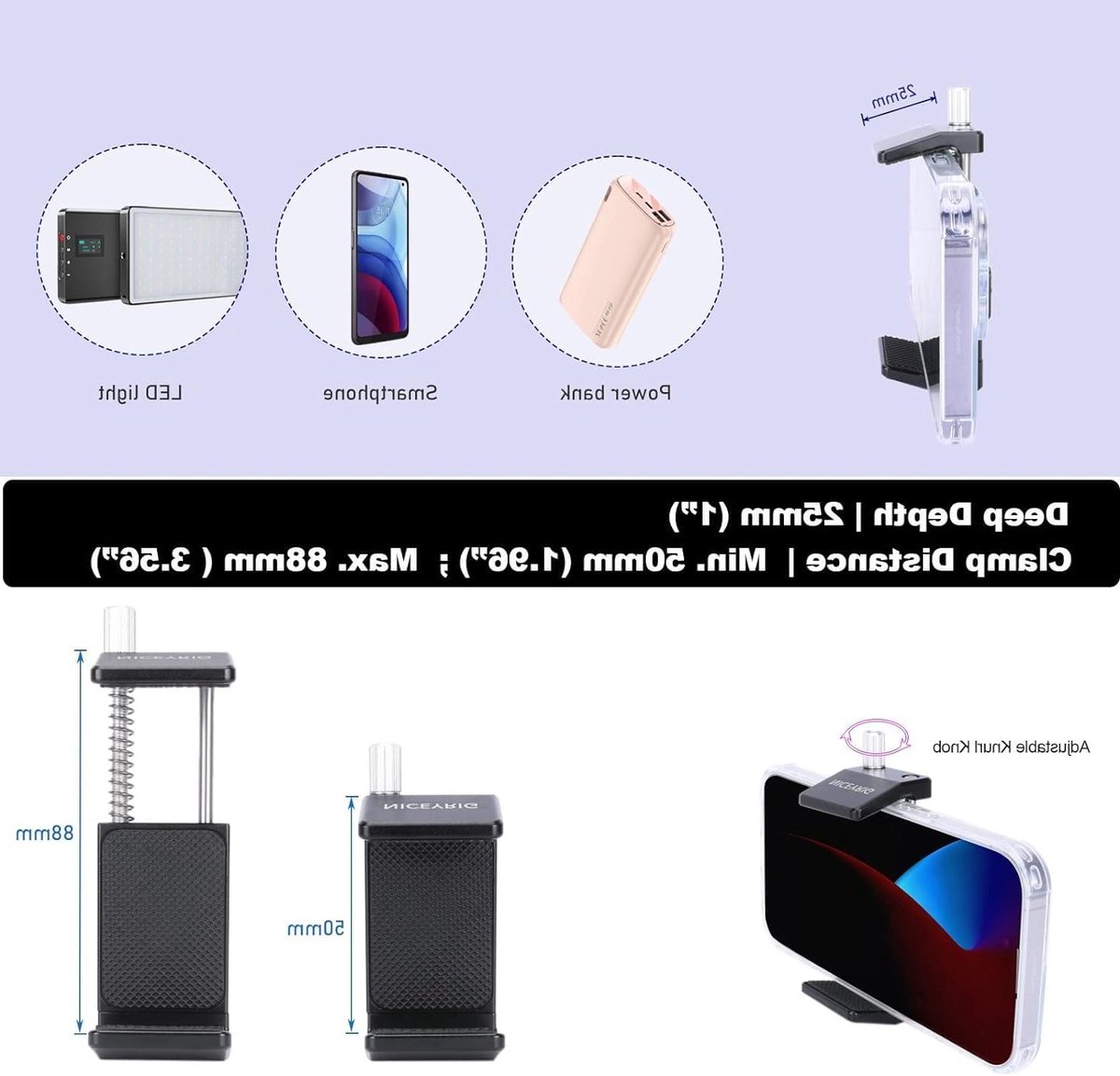 Aluminium Power Bank Klem voor DJI RS 2/RS 3/RS 3 Pro, Universele Draagbare Oplader met Koude Schoen Bevestiging voor DSLR Camera en Gimbal Systemen, 50mm-88mm Breedte – foto 3