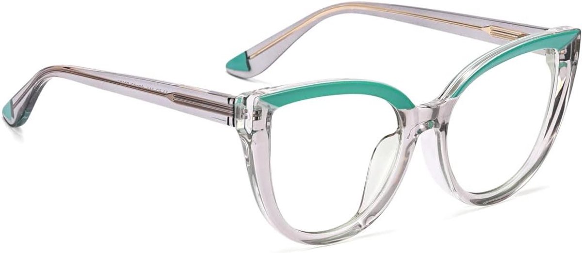 Cat Eye Bril - Dames Montuur - Blauw Licht Filteren - Lichtgewicht TR90 Frame - Large - Groen Grijs