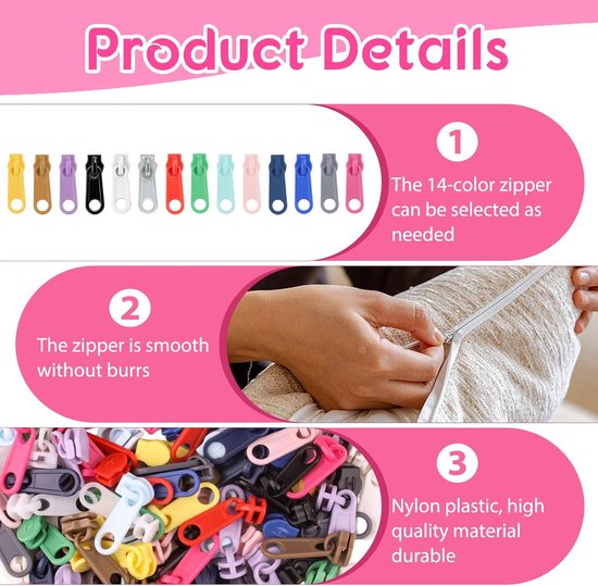 Ritssluitingsschuivers - Reparatieset - Kleding Repareren - Universeel Geschikt - 112 Stuks - Kleurrijk — afbeelding 5