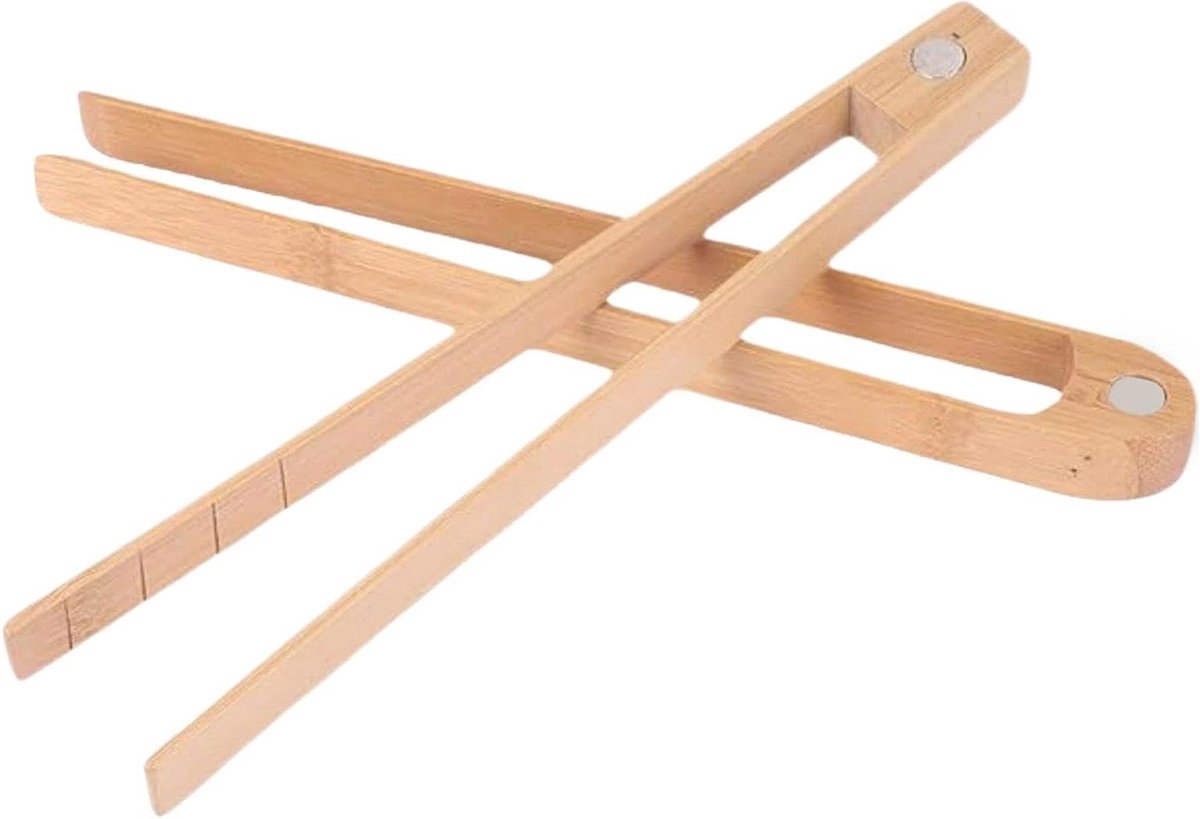 Broodroostertang set - Kookstangen - Eten pakken - Magnetisch ontwerp - 22 cm - Houtkleur