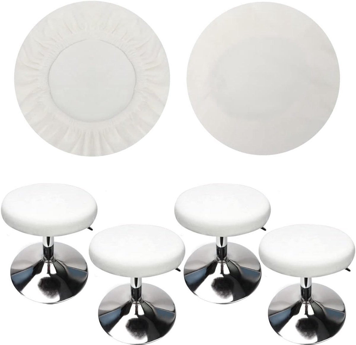 Ronde Stoelhoezen van Luxe Velours, Diameter 30-40cm, Rekbaar en Wasbaar, 4 Stuks in Wit, Perfect voor Bescherming en Stijl