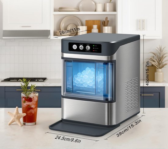 Keukenmachine IJsmaker - Pelletijs Machine - Snelle IJsproductie - Zelfreinigende Functie - 08 kg Opslag - Zilver — afbeelding 2