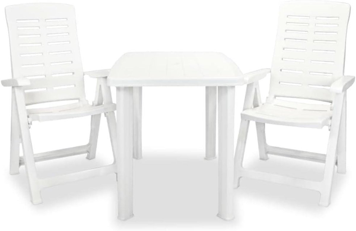 Bistro Set - Tuinset Tuinstoelen - Buiten Eten - Parasolgat - 3-delig - Wit